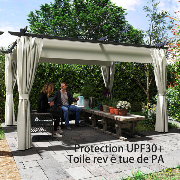Pergola 3 x 3 m avec Auvent Rétractable et Rideaux, Tonnelle Extérieure UPF30+ pour Jardin, Patio, Terrasse, Crème