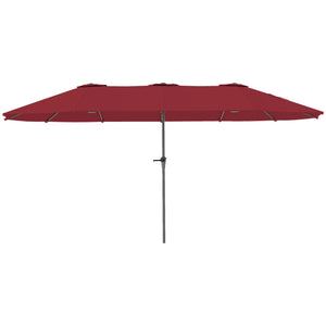 Parasol de jardin extérieur, parasol double rectangulaire 4 x 2,2 x 2,3 m avec ouverture fermeture manivelle, toile 180 g/m² pour balcon, piscine, terrasse, rouge vineux