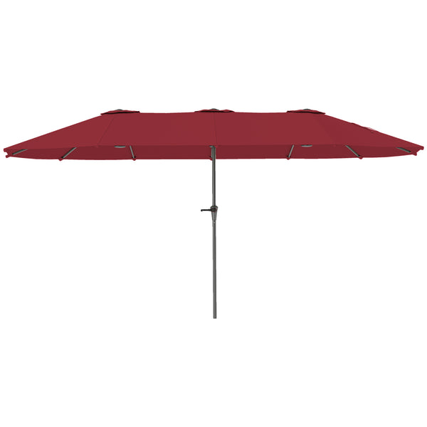 Parasol de jardin extérieur, parasol double rectangulaire 4 x 2,2 x 2,3 m avec ouverture fermeture manivelle, toile 180 g/m² pour balcon, piscine, terrasse, rouge vineux