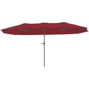 Parasol de jardin extérieur, parasol double rectangulaire 4 x 2,2 x 2,3 m avec ouverture fermeture manivelle, toile 180 g/m² pour balcon, piscine, terrasse, rouge vineux