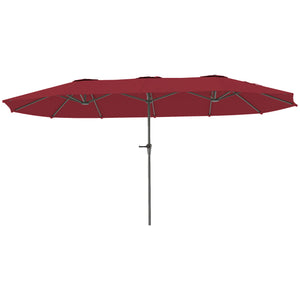 Parasol de jardin extérieur, parasol double rectangulaire 4 x 2,2 x 2,3 m avec ouverture fermeture manivelle, toile 180 g/m² pour balcon, piscine, terrasse, rouge vineux