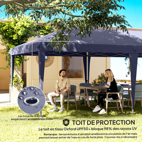 Tonnelle de jardin pliante 6 x 3 m tonnelle de jardin extérieure barnum pliant pop-up imperméabilisé 4 parois latérales amovibles 4 fenêtres + sac de transport bleu
