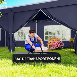 Tonnelle de jardin pliante 6 x 3 m tonnelle de jardin extérieure barnum pliant pop-up imperméabilisé 4 parois latérales amovibles 4 fenêtres + sac de transport bleu