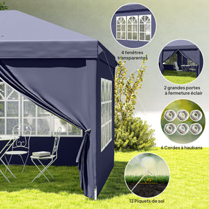 Tonnelle de jardin pliante 6 x 3 m tonnelle de jardin extérieure barnum pliant pop-up imperméabilisé 4 parois latérales amovibles 4 fenêtres + sac de transport bleu