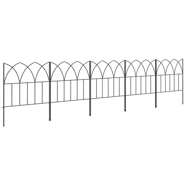 Lot de 5 panneaux de clôture de jardin décoratives en métal, bordure de jardin, pour parterre de fleurs - dim. 205 x 45,5 cm, noir