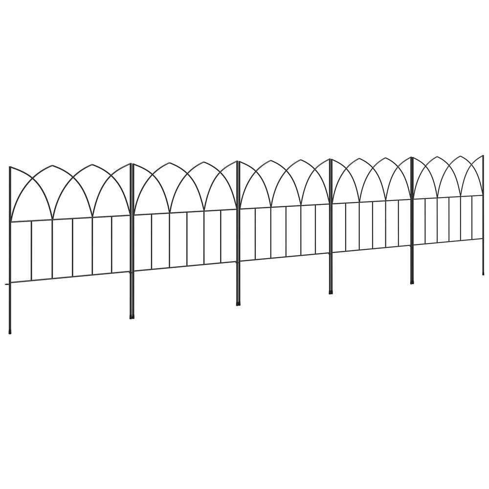 Lot de 5 panneaux de clôture de jardin décoratives en métal, bordure de jardin, pour parterre de fleurs - dim. 205 x 45,5 cm, noir