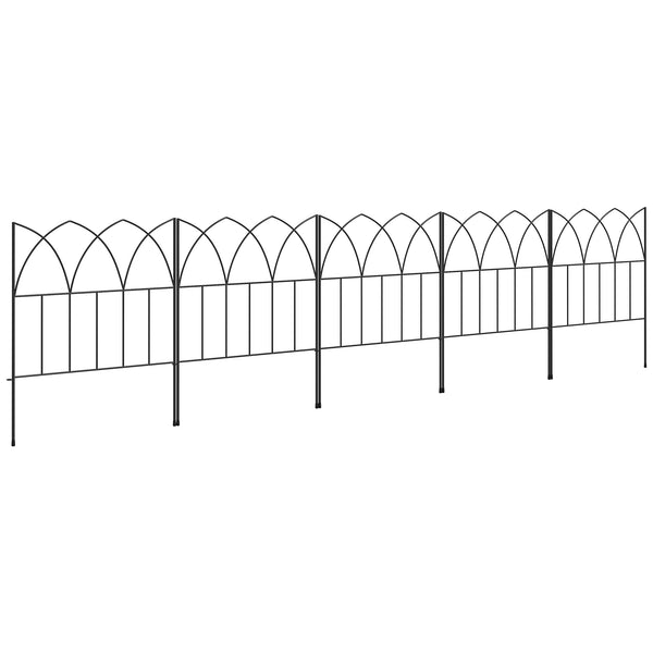 Lot de 5 panneaux de clôture de jardin décoratives en métal, bordure de jardin, pour parterre de fleurs - dim. 205 x 45,5 cm, noir