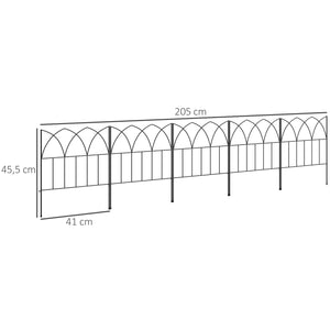 Lot de 5 panneaux de clôture de jardin décoratives en métal, bordure de jardin, pour parterre de fleurs - dim. 205 x 45,5 cm, noir