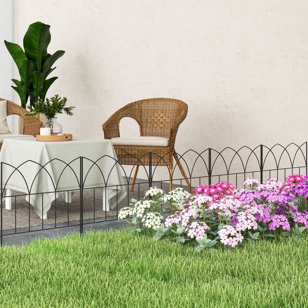 Lot de 5 panneaux de clôture de jardin décoratives en métal, bordure de jardin, pour parterre de fleurs - dim. 205 x 45,5 cm, noir