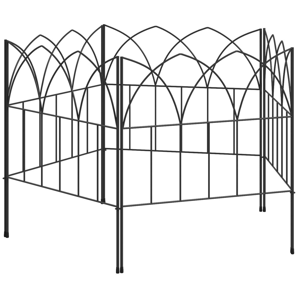 Lot de 5 panneaux de clôture de jardin décoratives en métal, bordure de jardin, pour parterre de fleurs - dim. 205 x 45,5 cm, noir