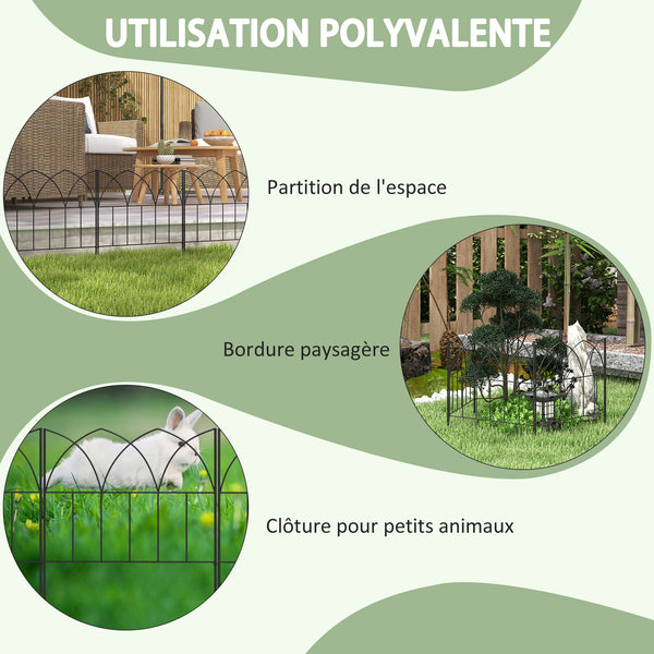 Lot de 5 panneaux de clôture de jardin décoratives en métal, bordure de jardin, pour parterre de fleurs - dim. 205 x 45,5 cm, noir
