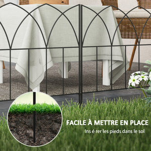 Lot de 5 panneaux de clôture de jardin décoratives en métal, bordure de jardin, pour parterre de fleurs - dim. 205 x 45,5 cm, noir