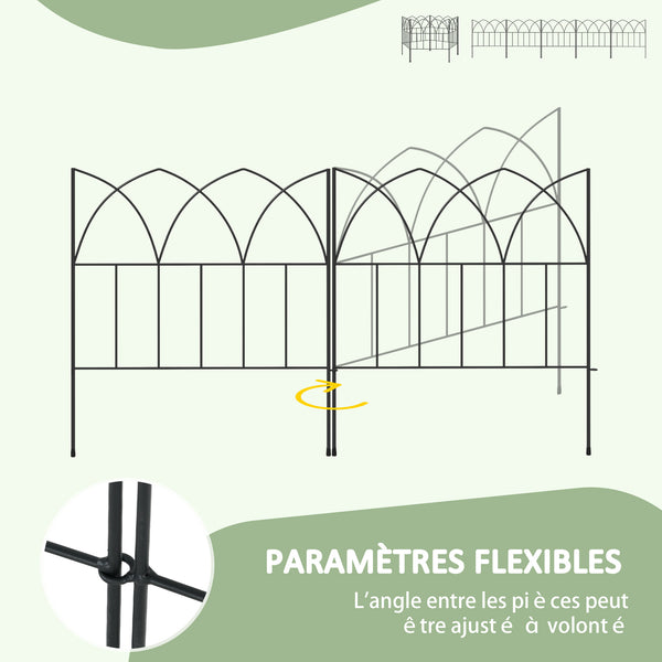 Lot de 5 panneaux de clôture de jardin décoratives en métal, bordure de jardin, pour parterre de fleurs - dim. 205 x 45,5 cm, noir