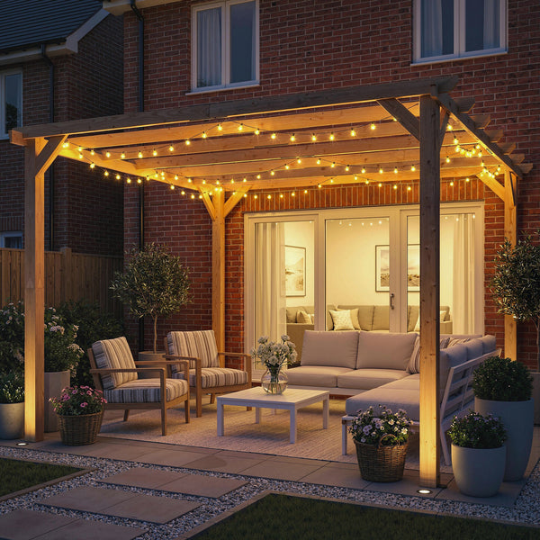 Pergola en bois massif de jardin 3 x 3 m - structure robuste avec poteaux 90 mm et 7 poutres - tonnelle extérieur stable pour vignes et plantes grimpantes, effet bois d'érable
