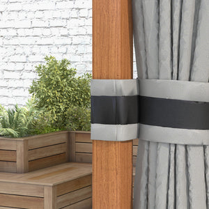 Tonnelle de jardin extérieur 4 x 3 m pavillon de jardin avec toit rigide en métal galvanisé, structure en aluminium, rideaux et moustiquaires, gris et marron