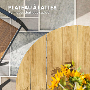 Table à manger de jardin, table de jardin ronde Ø 118 cm avec cadre en aluminium, plateau aspect effet bois et patins de pieds réglables, pour balcon, porche, terrasse, teck