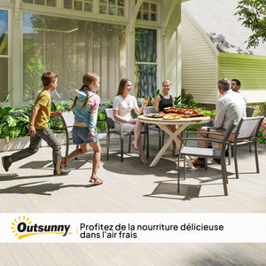 Table à manger de jardin, table de jardin ronde Ø 118 cm avec cadre en aluminium, plateau aspect effet bois et patins de pieds réglables, pour balcon, porche, terrasse, teck