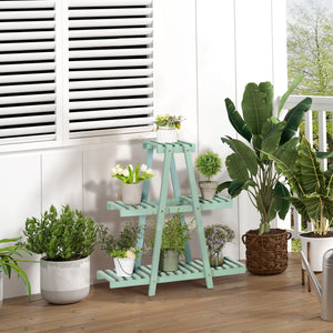 Étagère à plantes en bois étagère à fleurs support de pots de fleurs 3 niveaux de rangement - 76 x 26 x 76 cm - vert