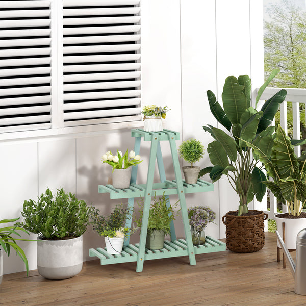 Étagère à plantes en bois étagère à fleurs support de pots de fleurs 3 niveaux de rangement - 76 x 26 x 76 cm - vert