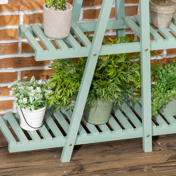 Étagère à plantes en bois étagère à fleurs support de pots de fleurs 3 niveaux de rangement - 76 x 26 x 76 cm - vert