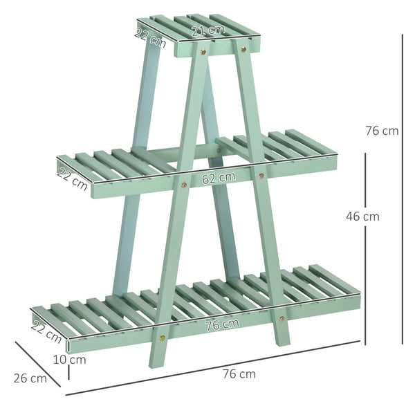 Étagère à plantes en bois étagère à fleurs support de pots de fleurs 3 niveaux de rangement - 76 x 26 x 76 cm - vert