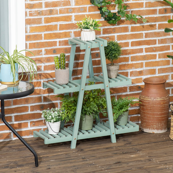 Étagère à plantes en bois étagère à fleurs support de pots de fleurs 3 niveaux de rangement - 76 x 26 x 76 cm - vert