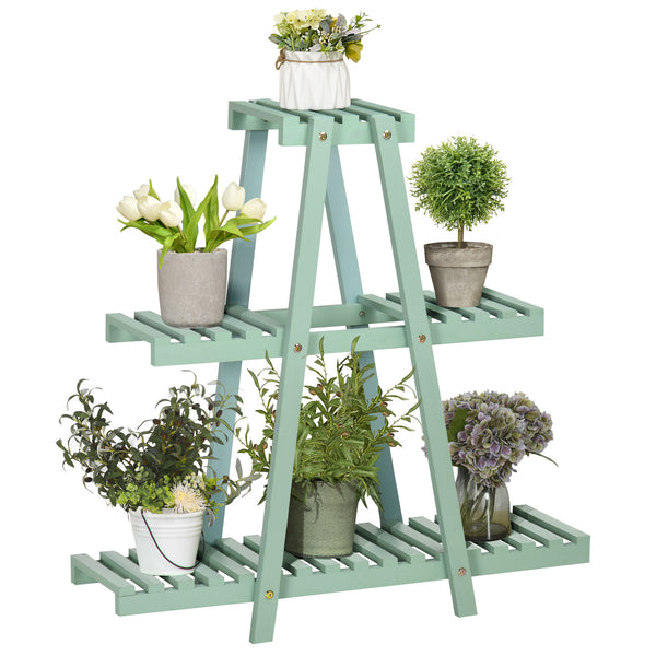 Étagère à plantes en bois étagère à fleurs support de pots de fleurs 3 niveaux de rangement - 76 x 26 x 76 cm - vert