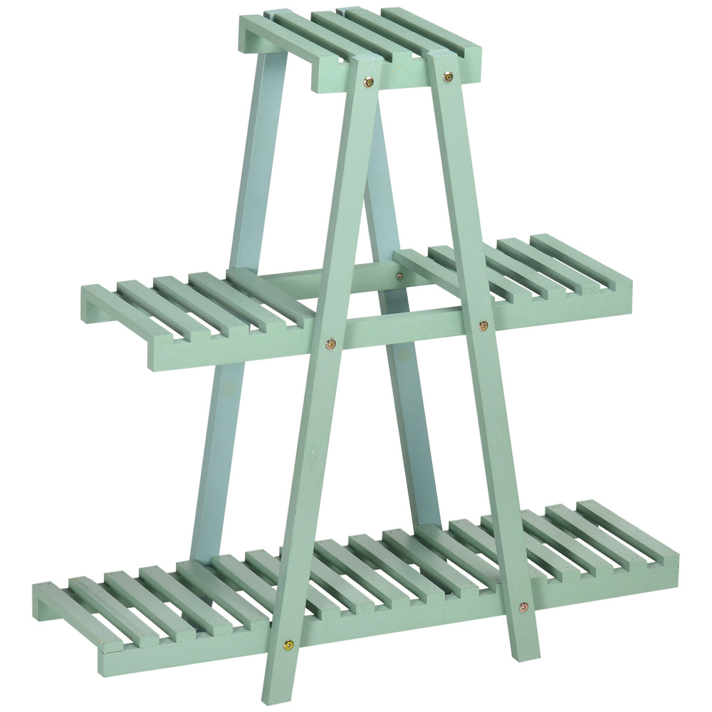 Étagère à plantes en bois étagère à fleurs support de pots de fleurs 3 niveaux de rangement - 76 x 26 x 76 cm - vert