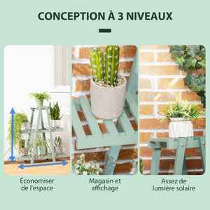 Étagère à plantes en bois étagère à fleurs support de pots de fleurs 3 niveaux de rangement - 76 x 26 x 76 cm - vert