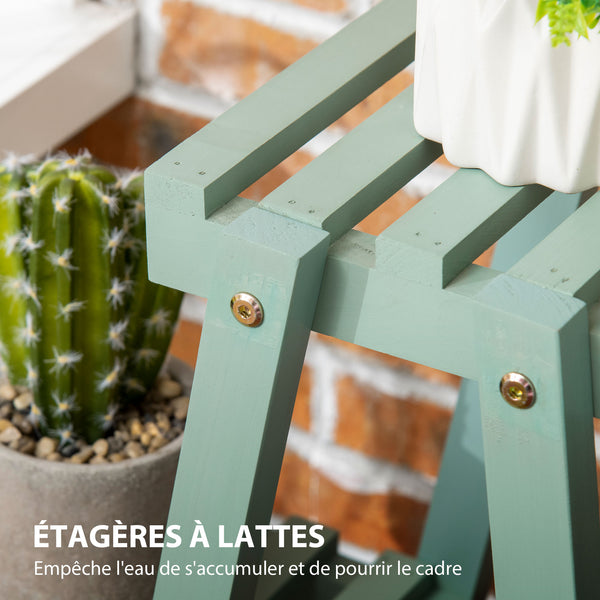 Étagère à plantes en bois étagère à fleurs support de pots de fleurs 3 niveaux de rangement - 76 x 26 x 76 cm - vert