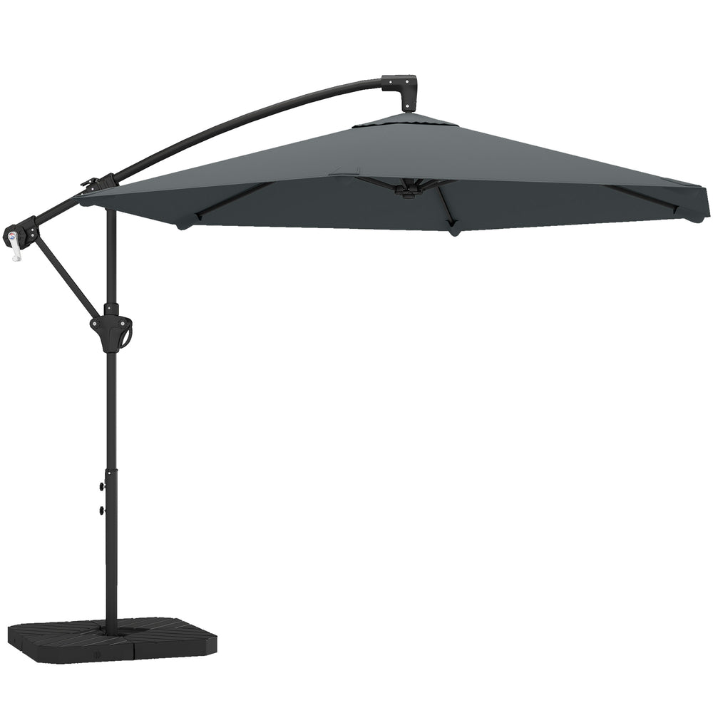 Parasol déporté 3 m avec pied en croix et dalles lestage, parasol de jardin extérieur avec manivelle et loquet de verrouillage, toile polyester 180 g/m², protection UV 30+, gris foncé