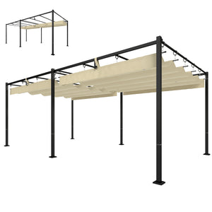 Pergola  5,7 m x 2,95 m avec Toit Rétractable, Pergola de Jardin avec Protection UV50+, Résistante à l'Eau, Beige
