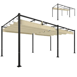 Pergola  5,7 m x 2,95 m avec Toit Rétractable, Pergola de Jardin avec Protection UV50+, Résistante à l'Eau, Beige