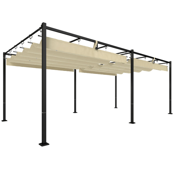 Pergola  5,7 m x 2,95 m avec Toit Rétractable, Pergola de Jardin avec Protection UV50+, Résistante à l'Eau, Beige