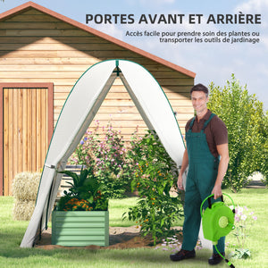 Serre de jardin PE, serre de balcon, bâche renforcée 140 g/m², châssis en acier, 2 portes zippées enroulables, pour légumes plantes fleurs, intérieur et extérieur, 180 x 180 x 200 cm, blanc