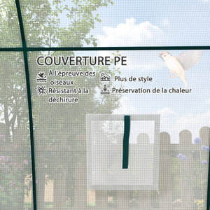 Serre de jardin PE, serre de balcon, bâche renforcée 140 g/m², châssis en acier, 2 portes zippées enroulables, pour légumes plantes fleurs, intérieur et extérieur, 180 x 180 x 200 cm, blanc