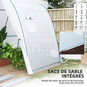 Serre de jardin PE, serre de balcon, bâche renforcée 140 g/m², châssis en acier, 2 portes zippées enroulables, pour légumes plantes fleurs, intérieur et extérieur, 180 x 180 x 200 cm, blanc
