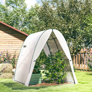 Serre de jardin PE, serre de balcon, bâche renforcée 140 g/m², châssis en acier, 2 portes zippées enroulables, pour légumes plantes fleurs, intérieur et extérieur, 180 x 180 x 200 cm, blanc