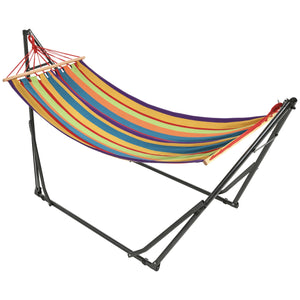 Hamac de jardin pliable étendoir à linge avec support incurvé en métal époxy hamac sur pied 1 place charge max. 120 Kg dim. 270L x 100l x 94Hcm
