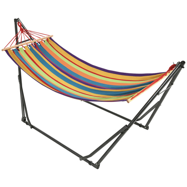 Hamac de jardin pliable étendoir à linge avec support incurvé en métal époxy hamac sur pied 1 place charge max. 120 Kg dim. 270L x 100l x 94Hcm