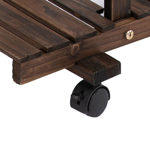 Étagère à fleurs, support de plantes 6 niveaux, peut accueillir 8 à 10 plantes en pot, avec roulettes multidirectionnelles, pour l'intérieur et l'extérieur, en bois massif, couleur carbonisée
