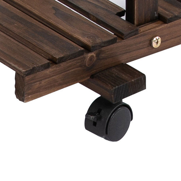 Étagère à fleurs, support de plantes 6 niveaux, peut accueillir 8 à 10 plantes en pot, avec roulettes multidirectionnelles, pour l'intérieur et l'extérieur, en bois massif, couleur carbonisée