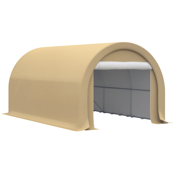 Carport tente de garage 5 x 3 x 2,4 m, abri voiture extérieur, tente de stockage avec porte enroulable zippée, acier galvanisé, PE haute densité 190 g/m², beige