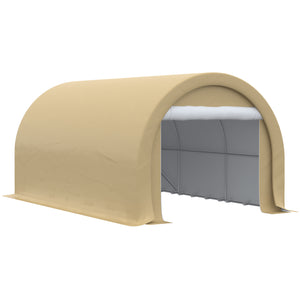 Carport tente de garage 5 x 3 x 2,4 m, abri voiture extérieur, tente de stockage avec porte enroulable zippée, acier galvanisé, PE haute densité 190 g/m², beige