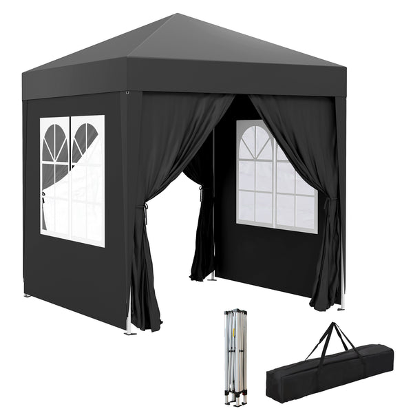 Tonnelle de jardin extérieure 2 x 2 m, tonnelle pliante pop-up, réglable en hauteur, protection UV, cadre en acier, 4 côtés amovibles, pour camping, festival, plage, sac de transport, noir