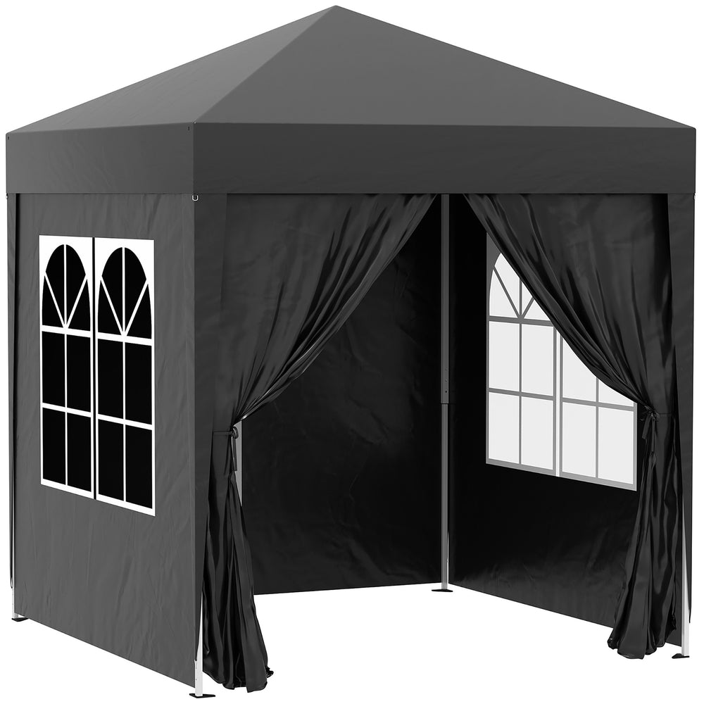 Tonnelle de jardin extérieure 2 x 2 m, tonnelle pliante pop-up, réglable en hauteur, protection UV, cadre en acier, 4 côtés amovibles, pour camping, festival, plage, sac de transport, noir