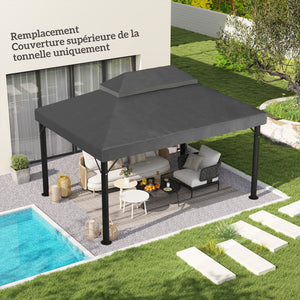 Toile de rechange pour pavillon toile de tonnelle 4 x 3 m, toit double avec trous de drainage, polyester haute densité 370 g/m², protection solaire UPF30+, TOILE INCLUS UNIQUEMENT, gris foncé