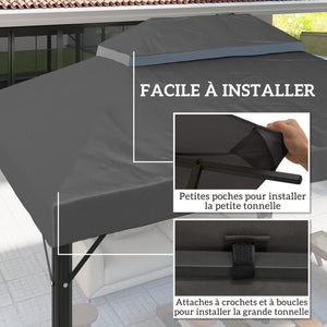 Toile de rechange pour pavillon toile de tonnelle 4 x 3 m, toit double avec trous de drainage, polyester haute densité 370 g/m², protection solaire UPF30+, TOILE INCLUS UNIQUEMENT, gris foncé