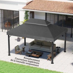 Toile de rechange pour pavillon toile de tonnelle 4 x 3 m, toit double avec trous de drainage, polyester haute densité 370 g/m², protection solaire UPF30+, TOILE INCLUS UNIQUEMENT, gris foncé