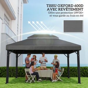 Toile de rechange pour pavillon toile de tonnelle 4 x 3 m, toit double avec trous de drainage, polyester haute densité 370 g/m², protection solaire UPF30+, TOILE INCLUS UNIQUEMENT, gris foncé